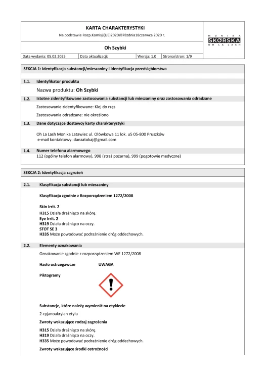 KARTA CHARAKTERYSTYKI SDS
