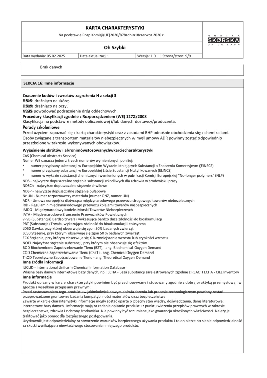 KARTA CHARAKTERYSTYKI SDS