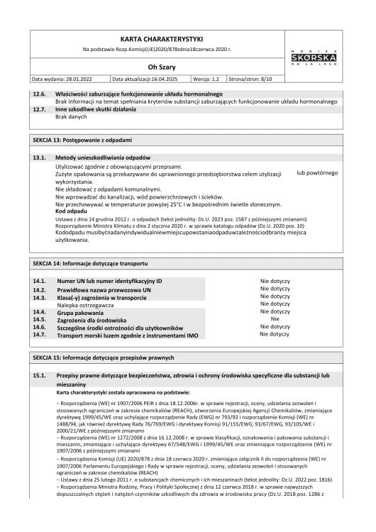 KARTA CHARAKTERYSTYKI SDS